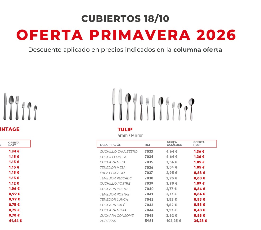 OFERTA CUBIERTOS PRIMAVERA 26