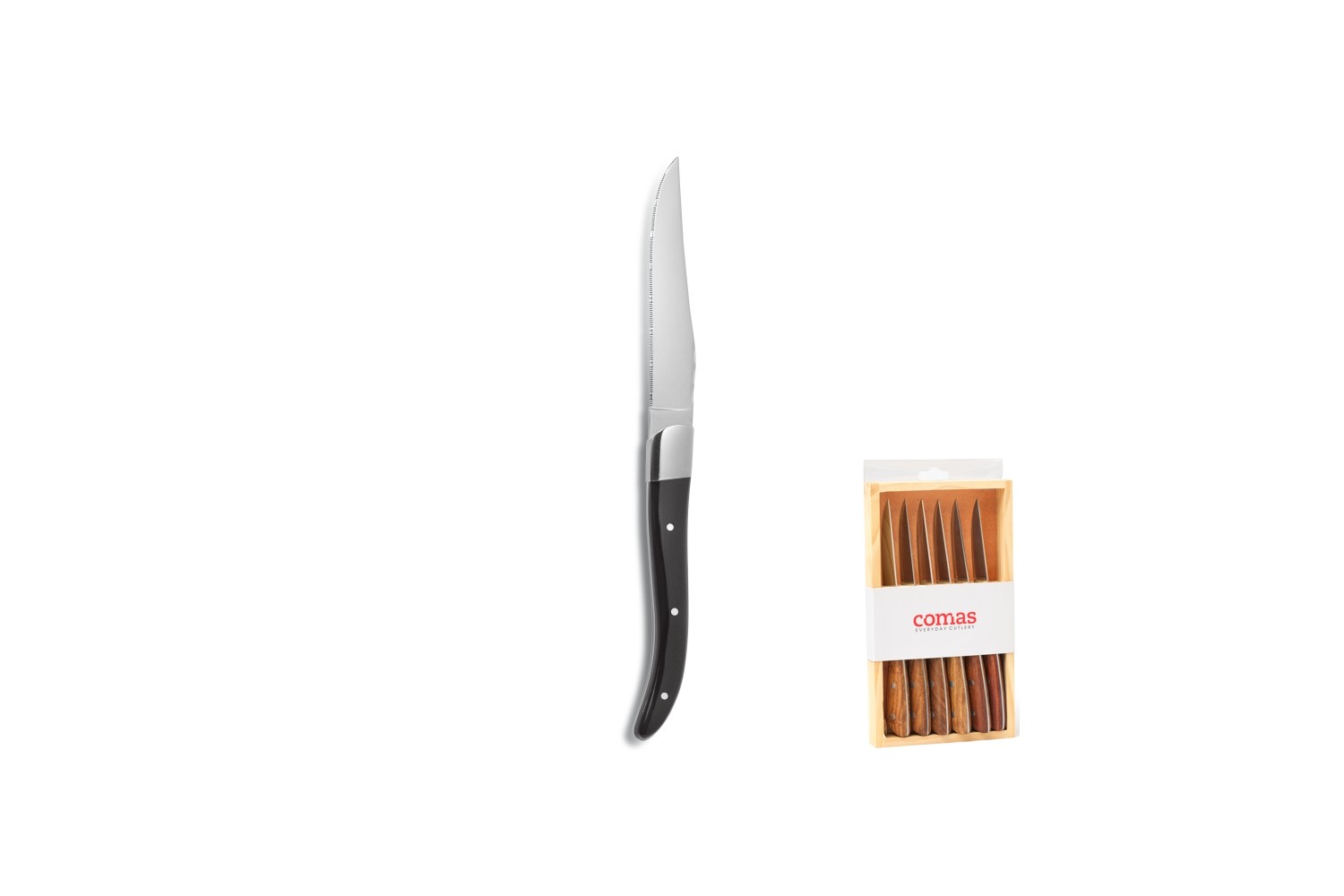 ACR BLACK STEAK KNIFE 6 PIECES WOOD CASE