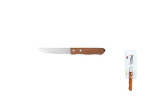 WOODEN HANDLE 0.9MM LASER BLADE STEAK KNIFE 2 BLISTER