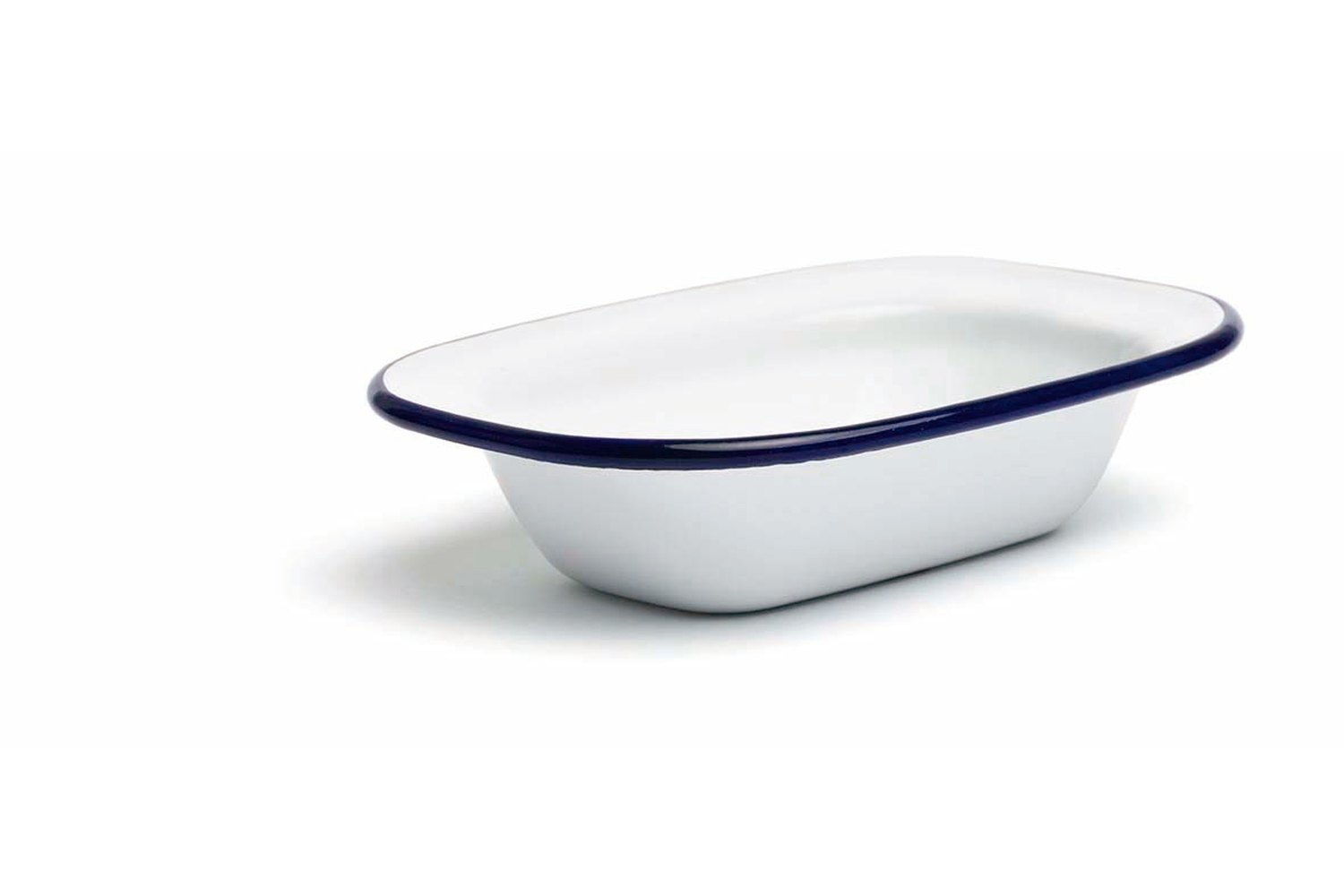 RECTANGULAR ENAMELLED PIE DISH 20CM WHITE / BLUE